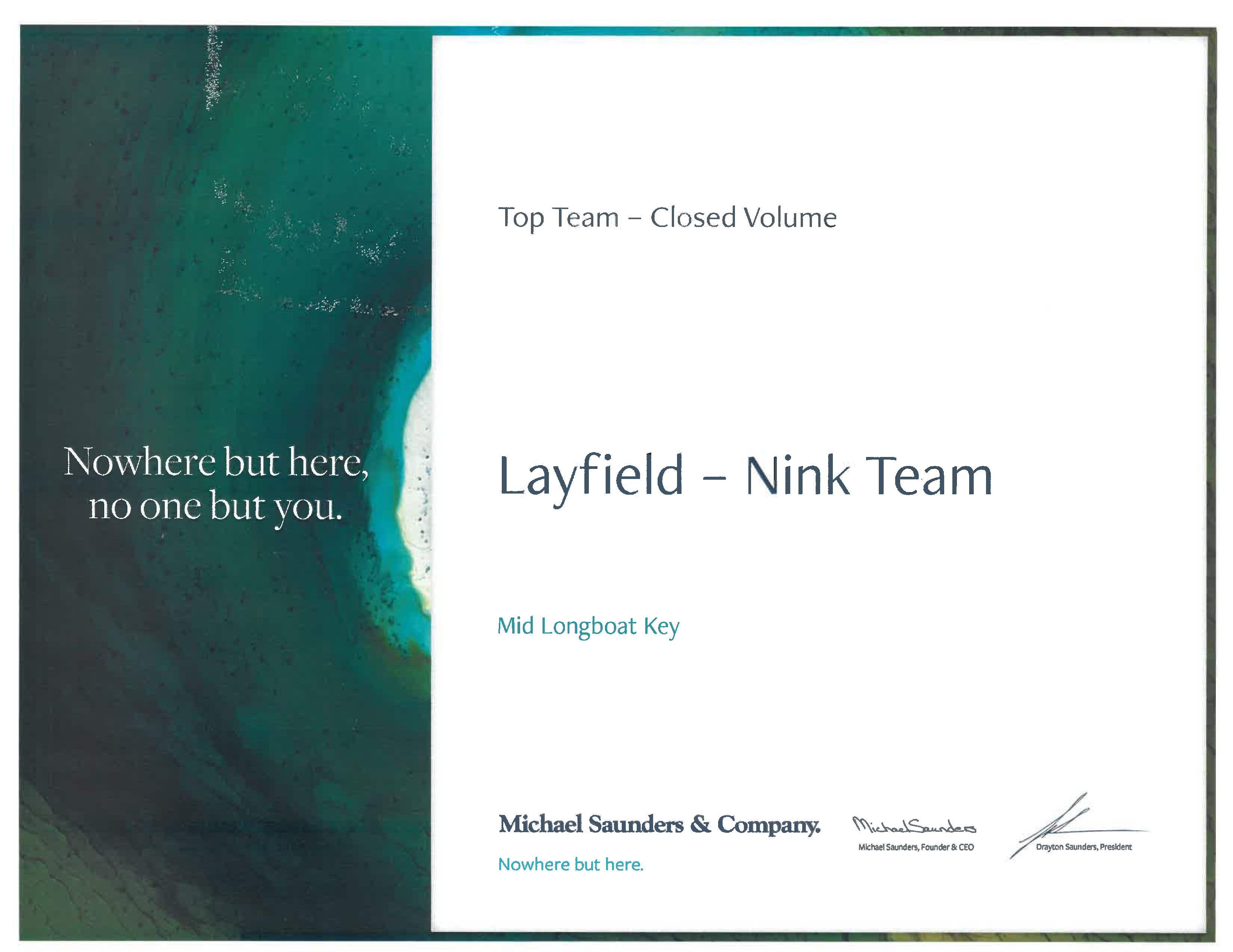 Layfield-Nink Team Top Team Closed Volume Award 2021